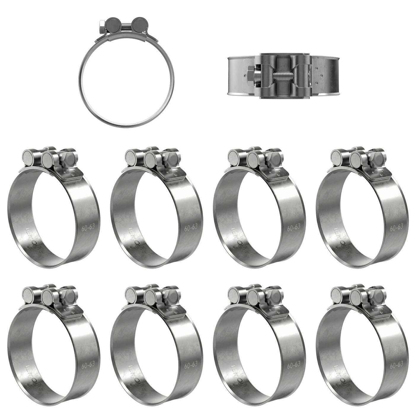 10x Lumonic Hinge pin clamp Stainless steel 60-63mm V2A Exhaust clamp for construction cars trucks