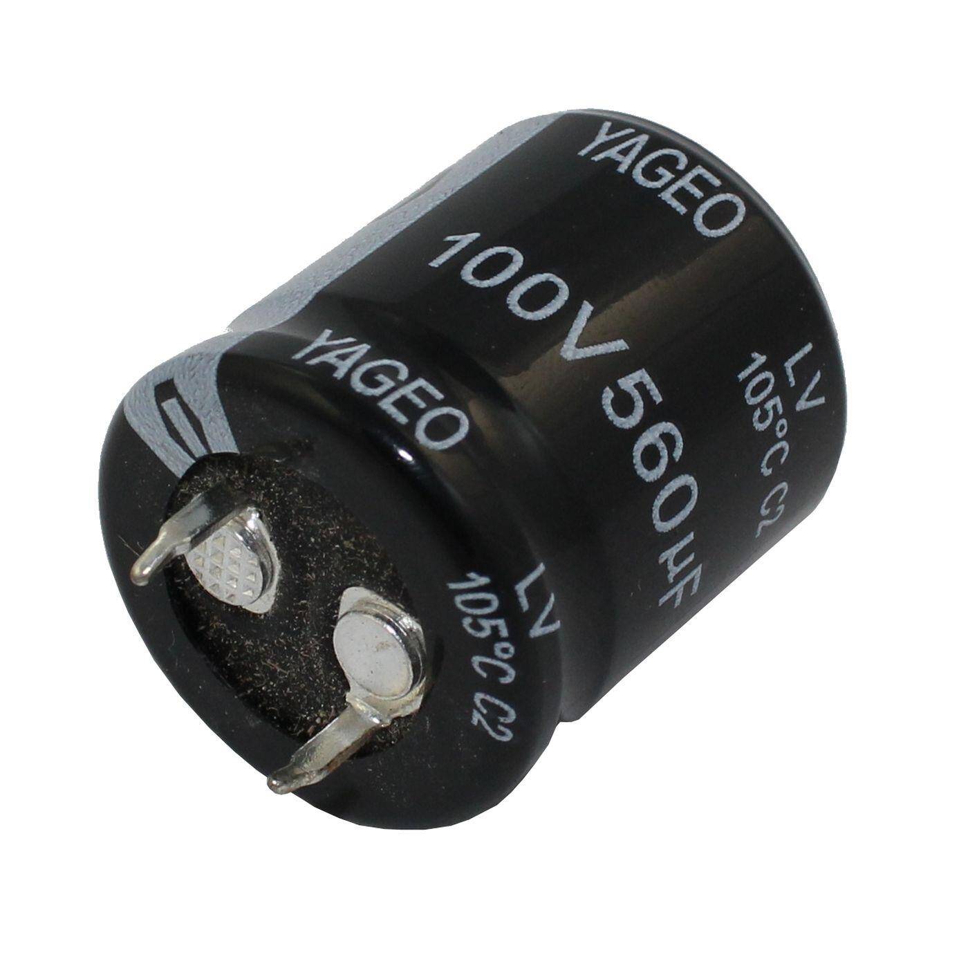 Snap-In Elko Kondensator 560µF 100V | Elektrolytkondensator bis zu einer Temperatur von 105°C | 22x25mm | 560uF LV100M0560BPF2225 Yageo