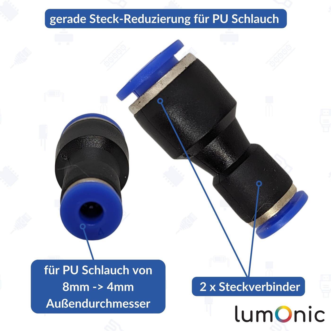 PU Schlauch Steckverbinder Reduzierung 8mm -> 4mm gerade Schnellverschluss Druckluft Reduzierung Schlauchreduzierung Pneumatik & Automatisierung