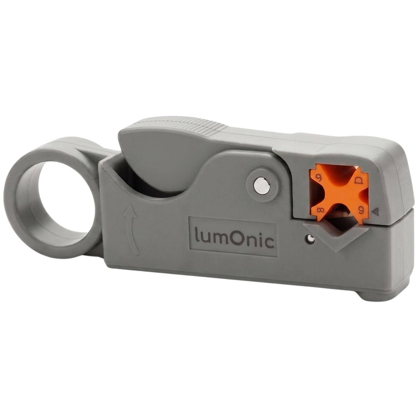 Lumonic Koax-Abisolierwerkzeug mit 2 Stufen für Kompressionsstecker - Für RG58, RG59, RG6, F-Stecker, BNC und Kompressionsstecker, zwei Klingen in einem Arbeitsgang, Metallklingen, Serienmontage