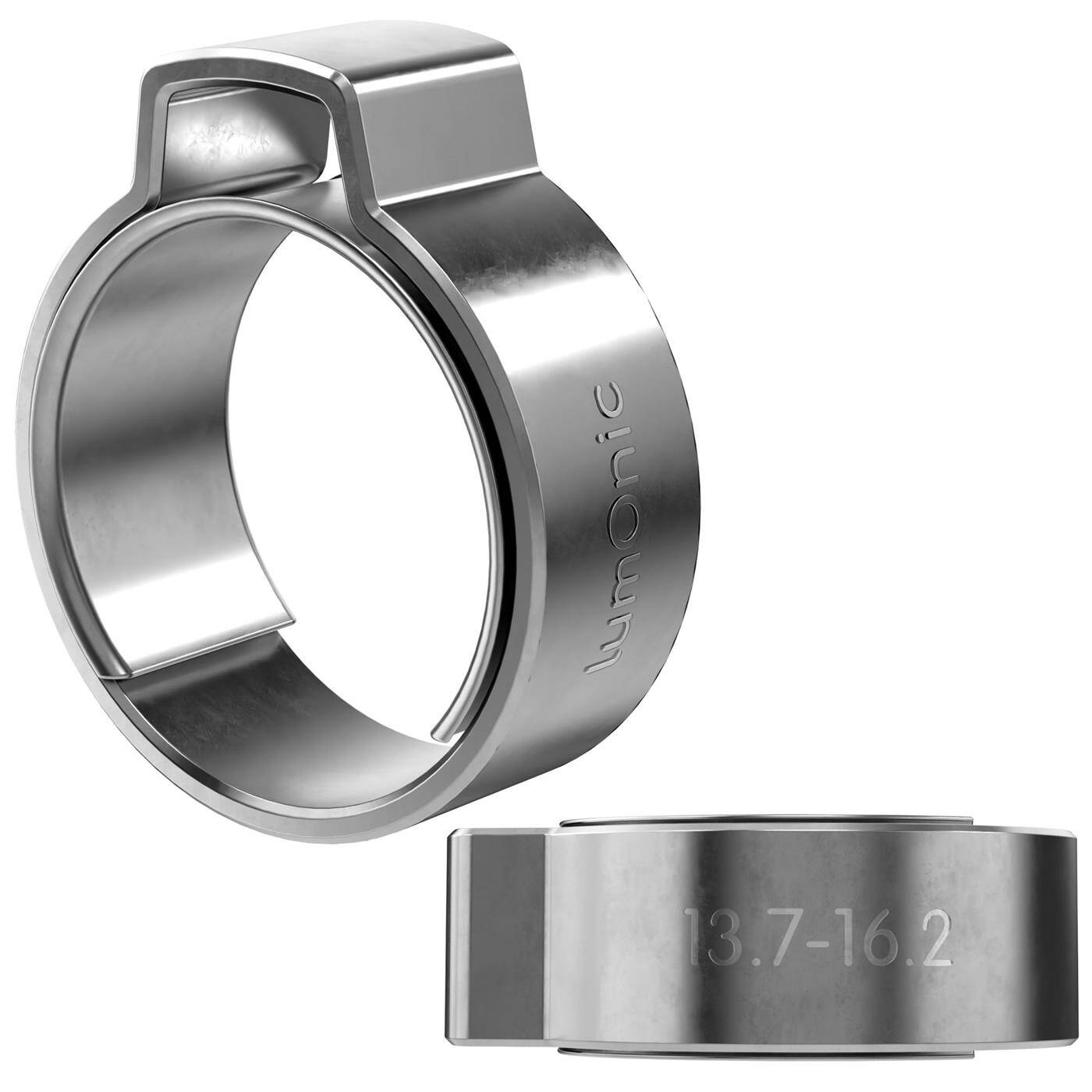 Lumonic I 2x 1-ear clip 13,7-16,2mm I V2A Stainless steel I Single ear clip I Hose clamp I for Compressed air, Pipe systems, Garden, CAR