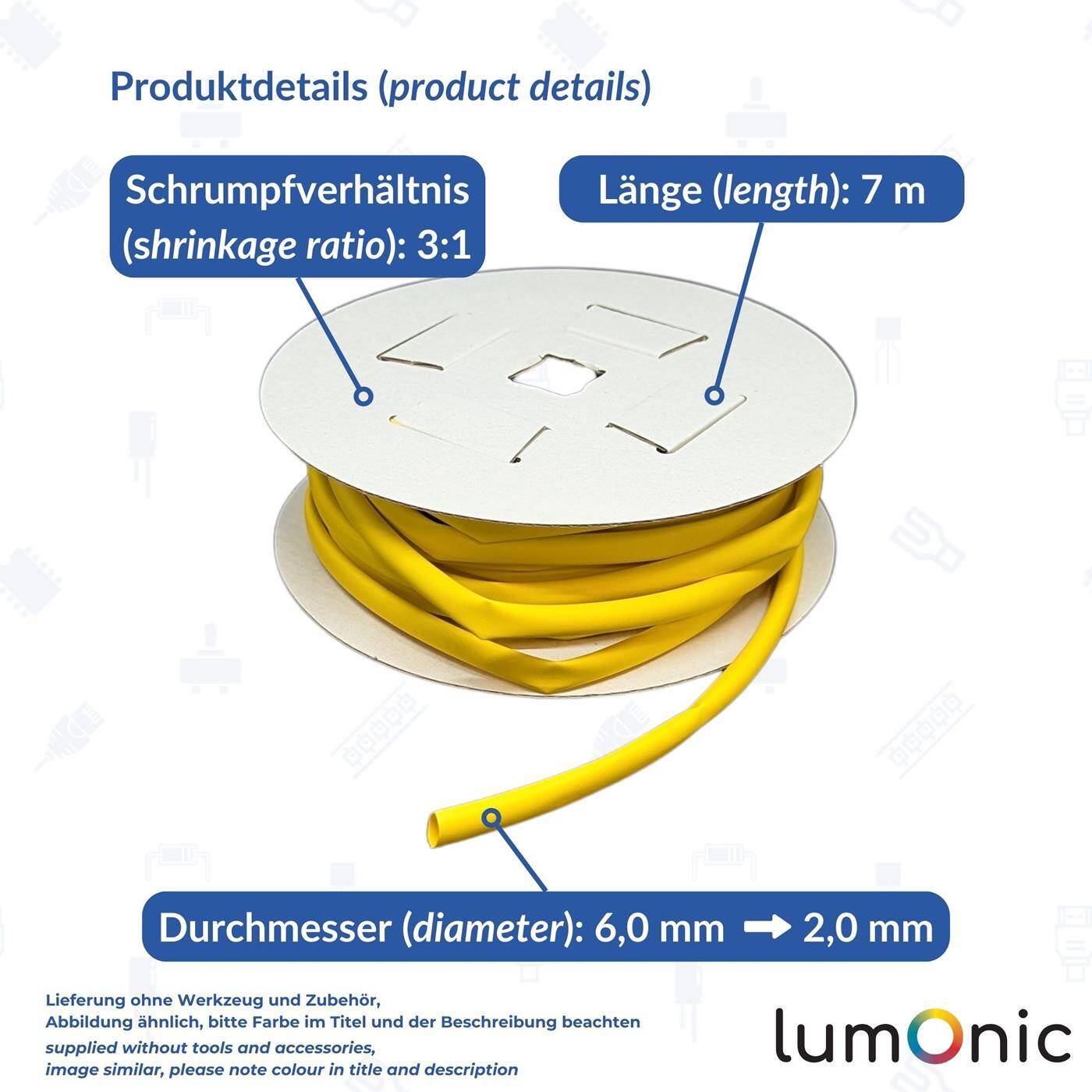 Lumonic 7m Schrumpfschlauch Box 3:1 Blau - Hier von: 6mm auf 2mm - Dickwandiger Schrumfpschlauch in verschiedenen Größen