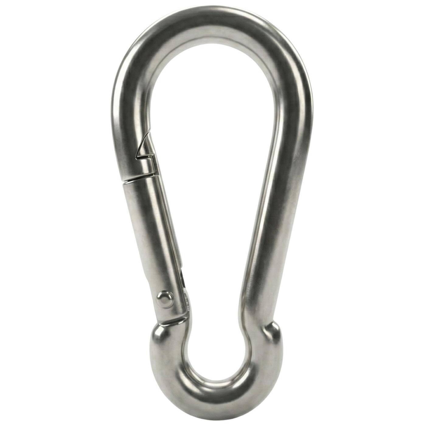 Lumonic Standard V4A stainless steel carabiner | 8x80mm | Stainless + seawater resistant | for awnings, hammocks, dogs, camping