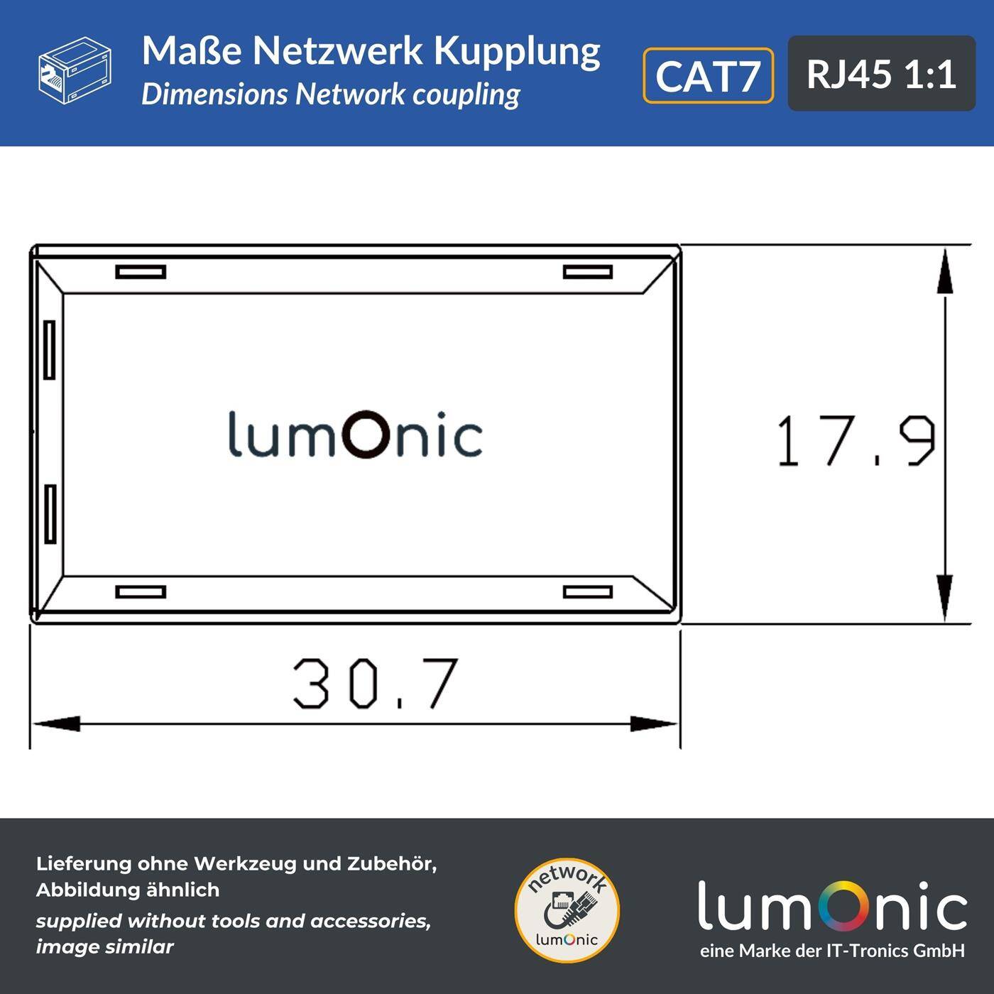 Lumonic Set of 8 RJ45 coupling CAT7 | 10Gbit/s, shielded | Network extension | PoE | Metal housing | Ethernet connector