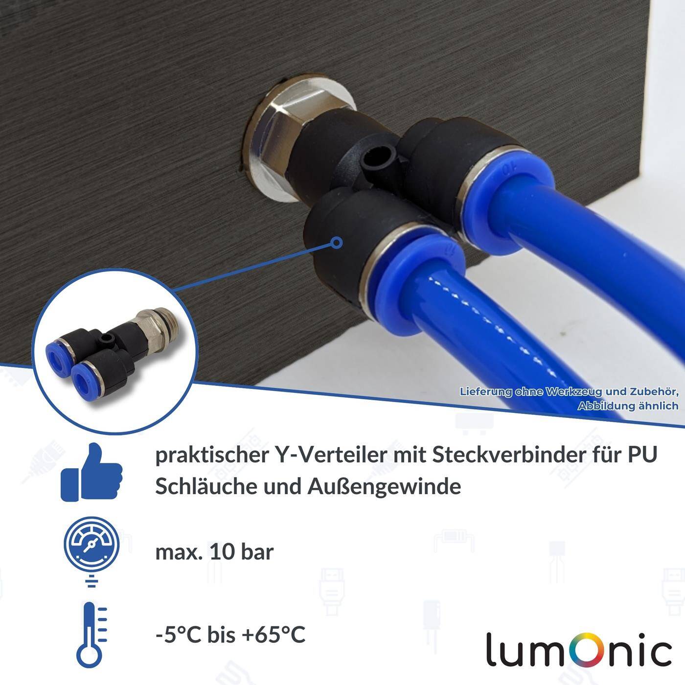 PU hose Y-connector fitting with external thread 8mm*1/4inch Y-piece Push-in Pneumatic plug connector Y-distributor Compressed air PU hose Y-connector fitting with external thread 8mm*1/4inch Y-piece Push-in Pneumatic plug connector Y-distributor Compressed air