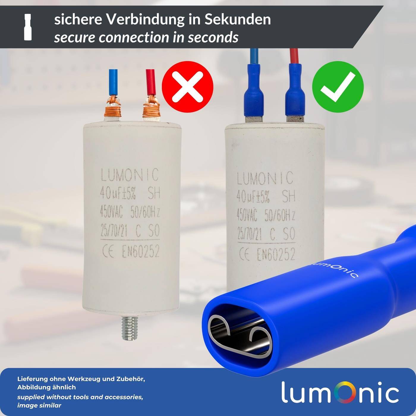 Lumonic 25x Flat receptacle 1,5-2,5mm²  | for flat plug 0,8 x 2,8mm | Fully insulated | Cable connector without soldering | Tin-plated brass cable lug | Automotive, mechanical engineering