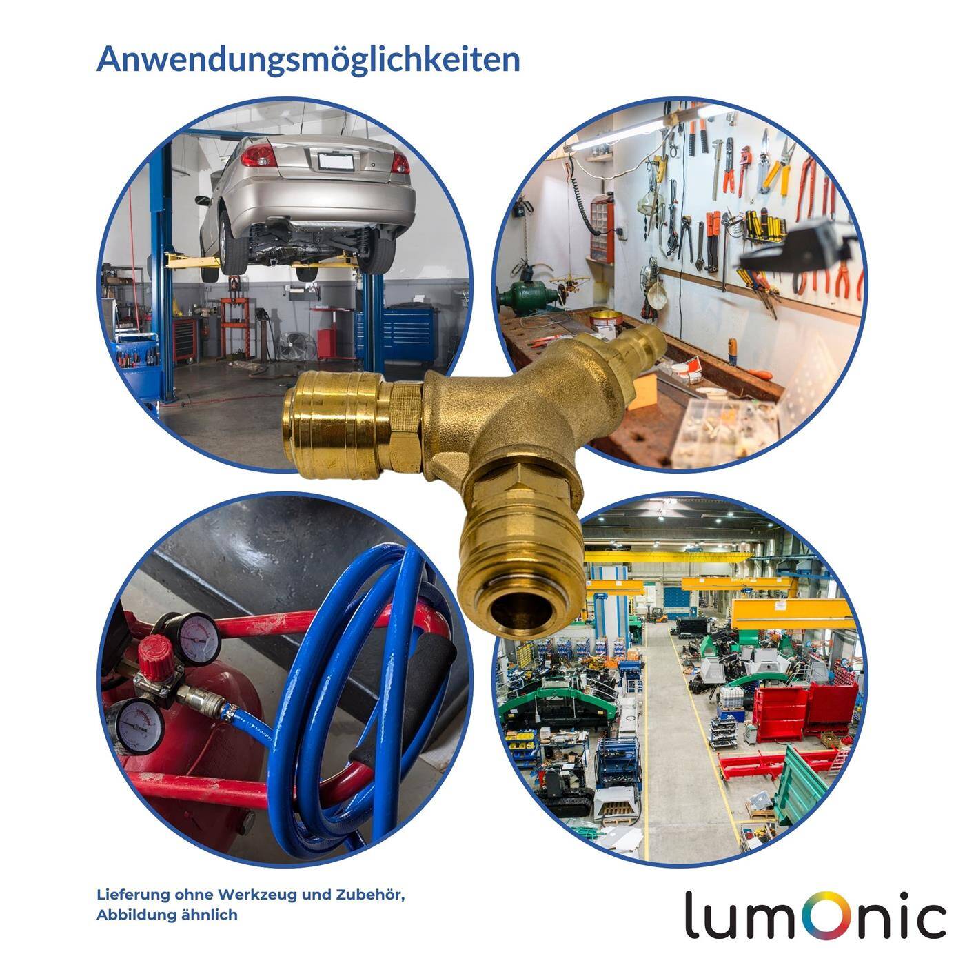 Lumonic I Compressed air distributor 3-fold I complete with coupling plug I made of brass I Internal thread 3/8" I Compressed air diverter I Quick coupling I Multiple distributor I for workshops, businesses and DIY enthusiasts