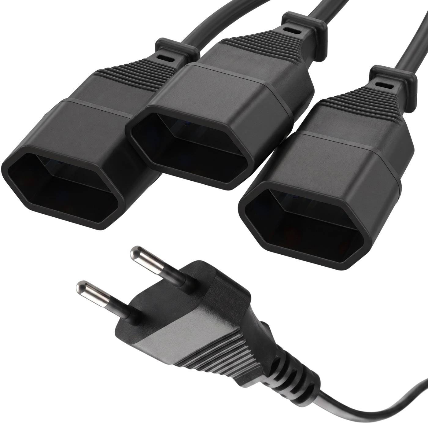 Lumonic Eurostecker Verlängerungskabel 3-fach, Schwarz 1,5 m, 230 V - Drei Geräte an einem Kabel, für Fensterbank, Schreibtisch und TV-Board, kindersichere Buchsen, Eurostecker mit Knickschutz