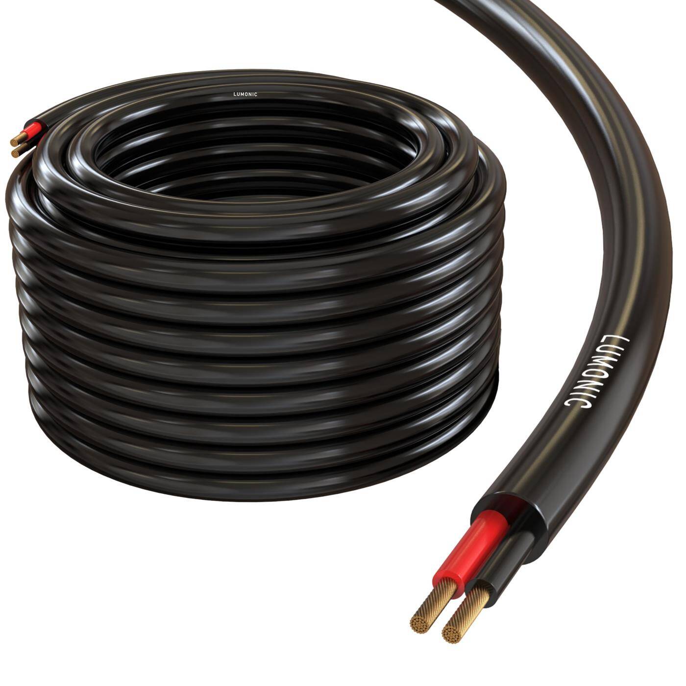 Lumonic Lautsprecherkabel 25m Schwarz  | 2x 1,5mm² CCA | HiFi Boxenkabel | Audio Rundkabel | Profi PA Installations- Audio- Rundkabel