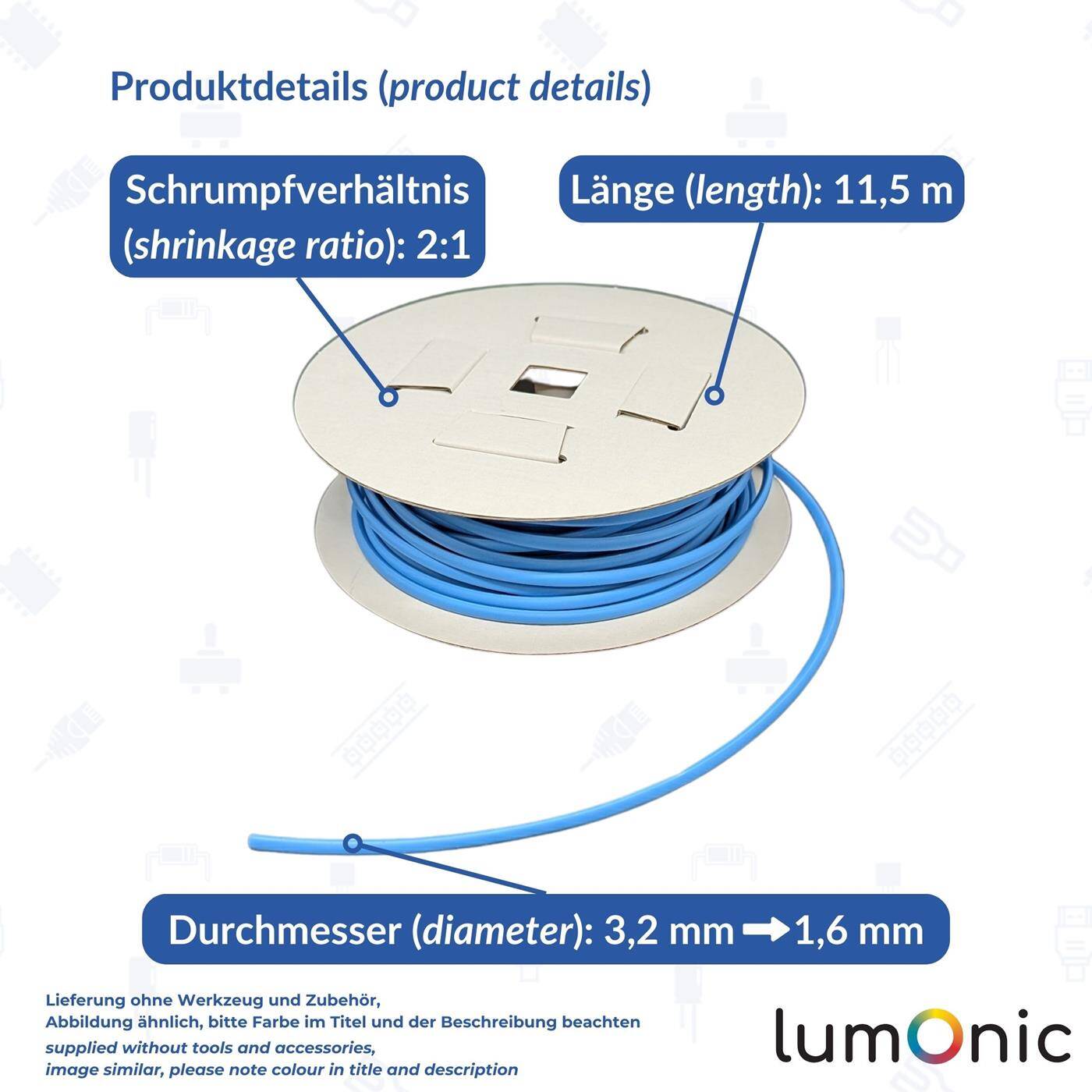 Lumonic 11,5m Schrumpfschlauch Box 2:1 Weiss - Hier von: 3,2mm auf 1,6mm - Dickwandiger Schrumfpschlauch in verschiedenen Größen