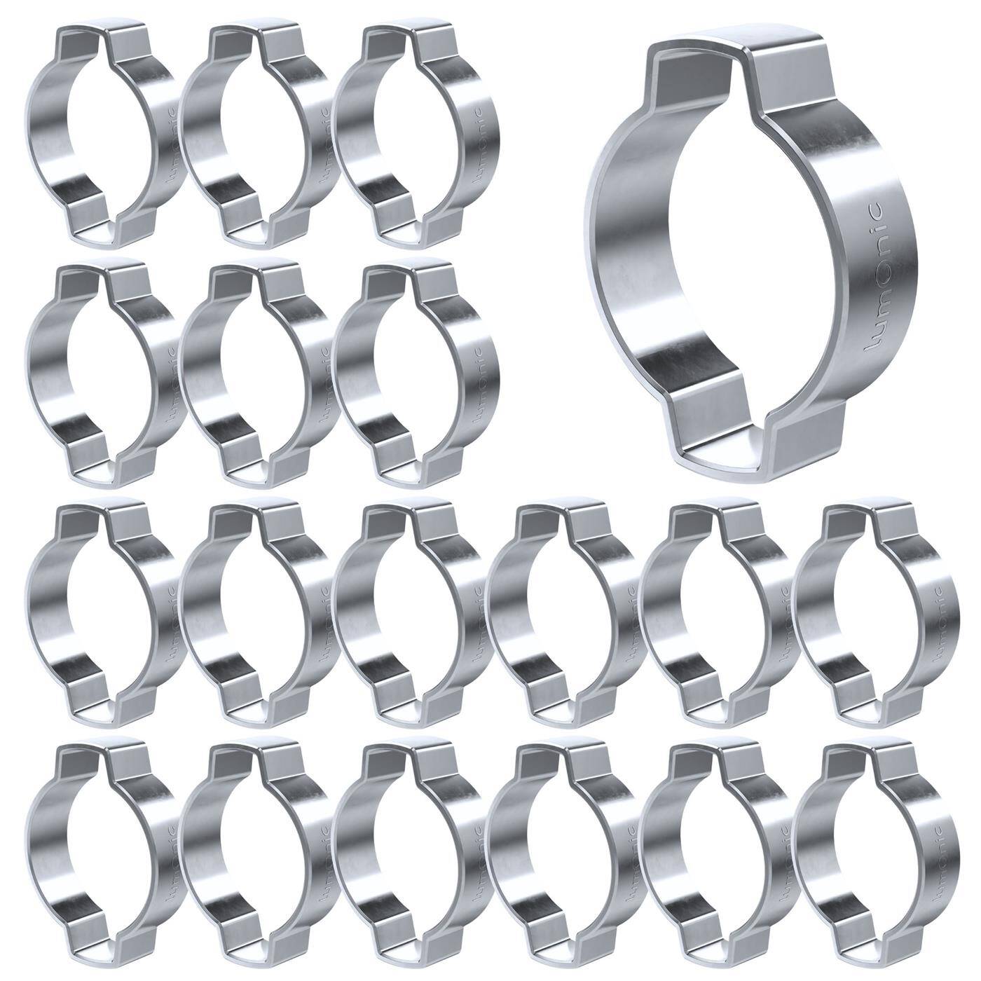 20x 2-Ohr-Schelle 22-25mm Stahl Verzinkt Zweiohrschelle Schlauchschelle für Druckluft, Rohrsysteme, Garten, KFZ