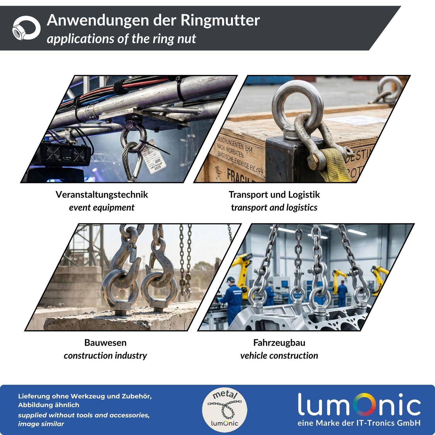 Ring nut V2A stainless steel M12  Eyelet nut for hammock awning pavilion chains