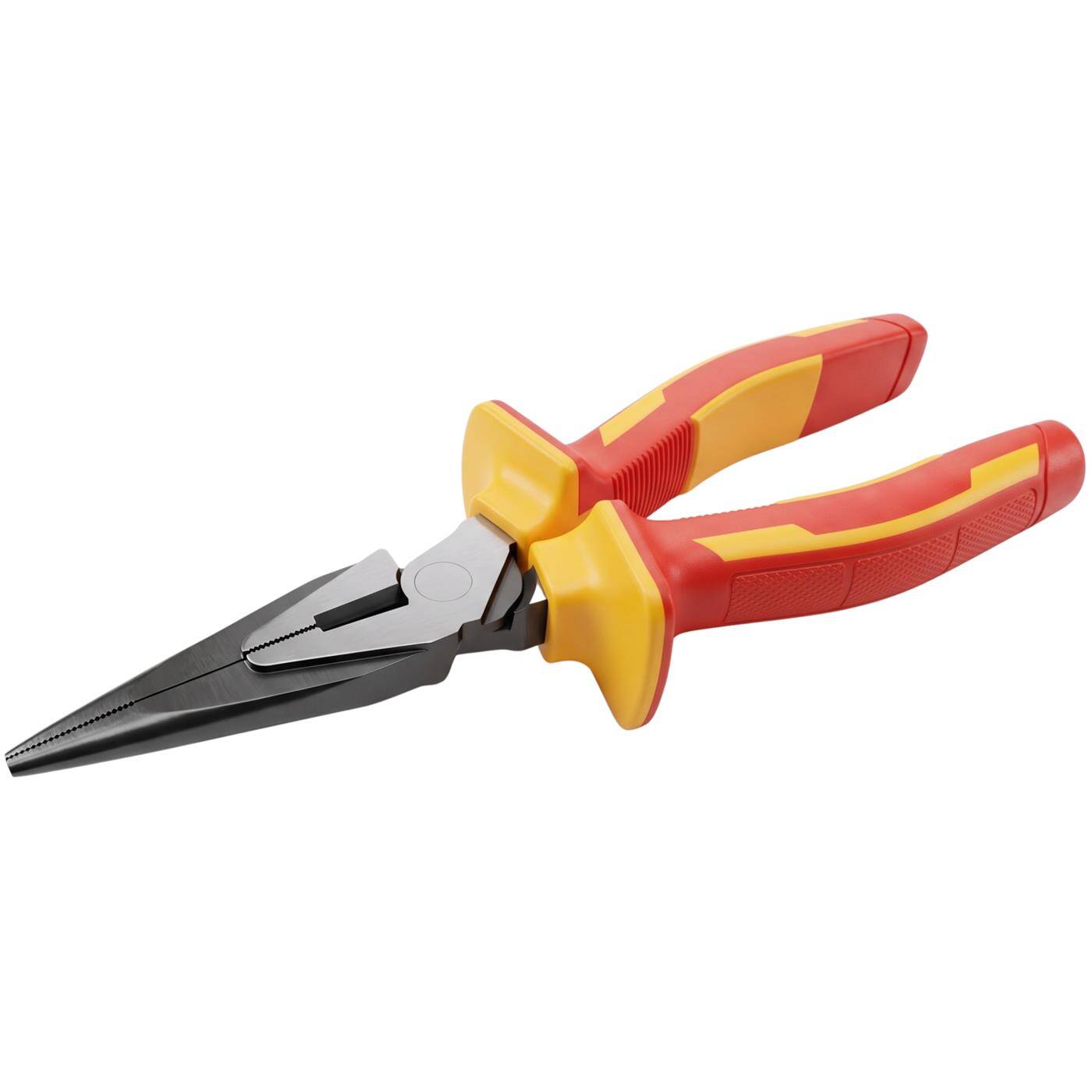 Lumonic VDE Spitzzange 1000V Kraftausführung, 160 mm - Verlängerte gezahnte Backen, 60CrV-Stahl, Zweikomponentengriff, für Schaltschrank und Verteilerdose