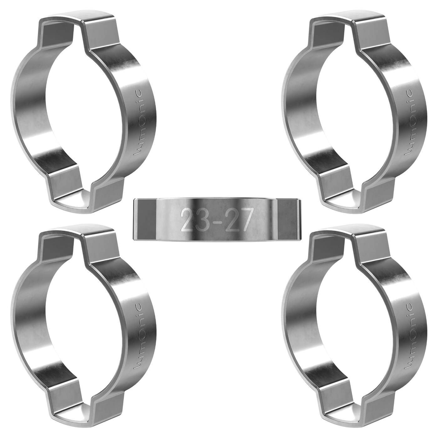 Lumonic I 5x 2-Ohr-Schelle 23-27mm I V2A Edelstahl I Zweiohrschelle I Schlauchschelle I für Druckluft, Rohrsysteme, Garten, KFZ