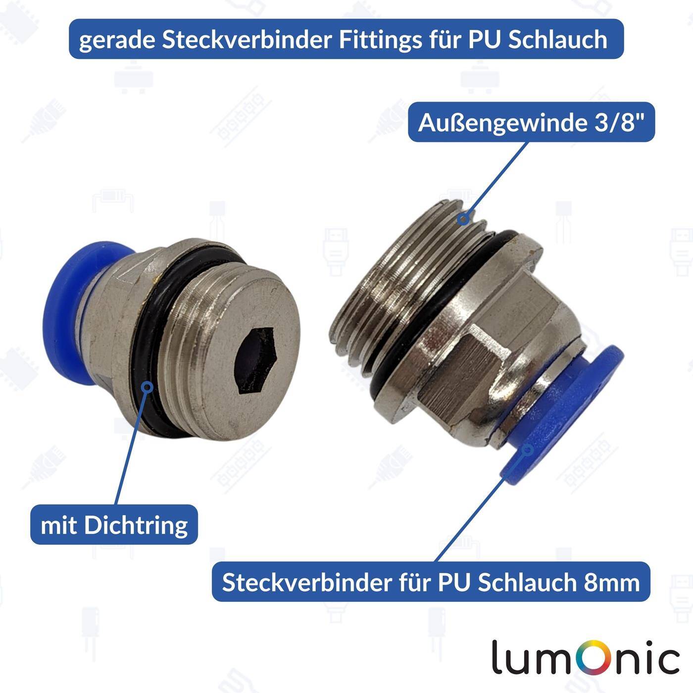 PU hose connector fitting with external thread 8mm*3/8inch straight Quick release fastener Pneumatic plug connector Hose connector Compressed air