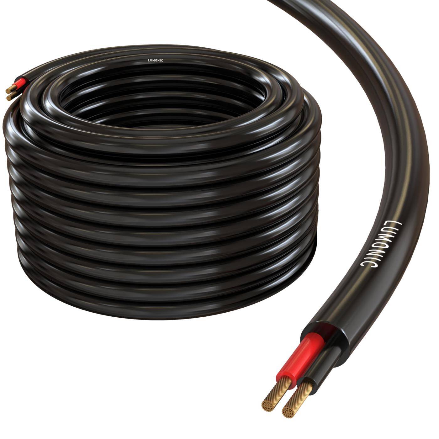 Lumonic Loudspeaker cable 10m Black  | 2x 1,5mm² CCA | HiFi speaker cable | Audio round cable | Professional PA Installation- Audio- Round cable