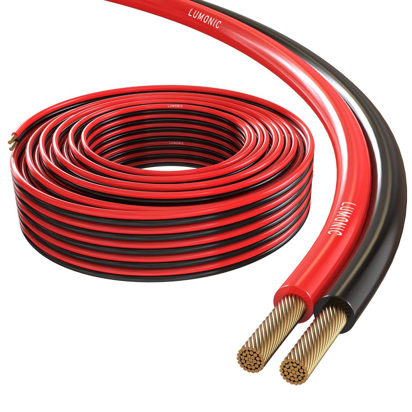 Lumonic Lautsprecherkabel | 50m Rot Schwarz | 2x 0,75mm² CCA | HiFi Boxenkabel | Audio Zwillingsleitung