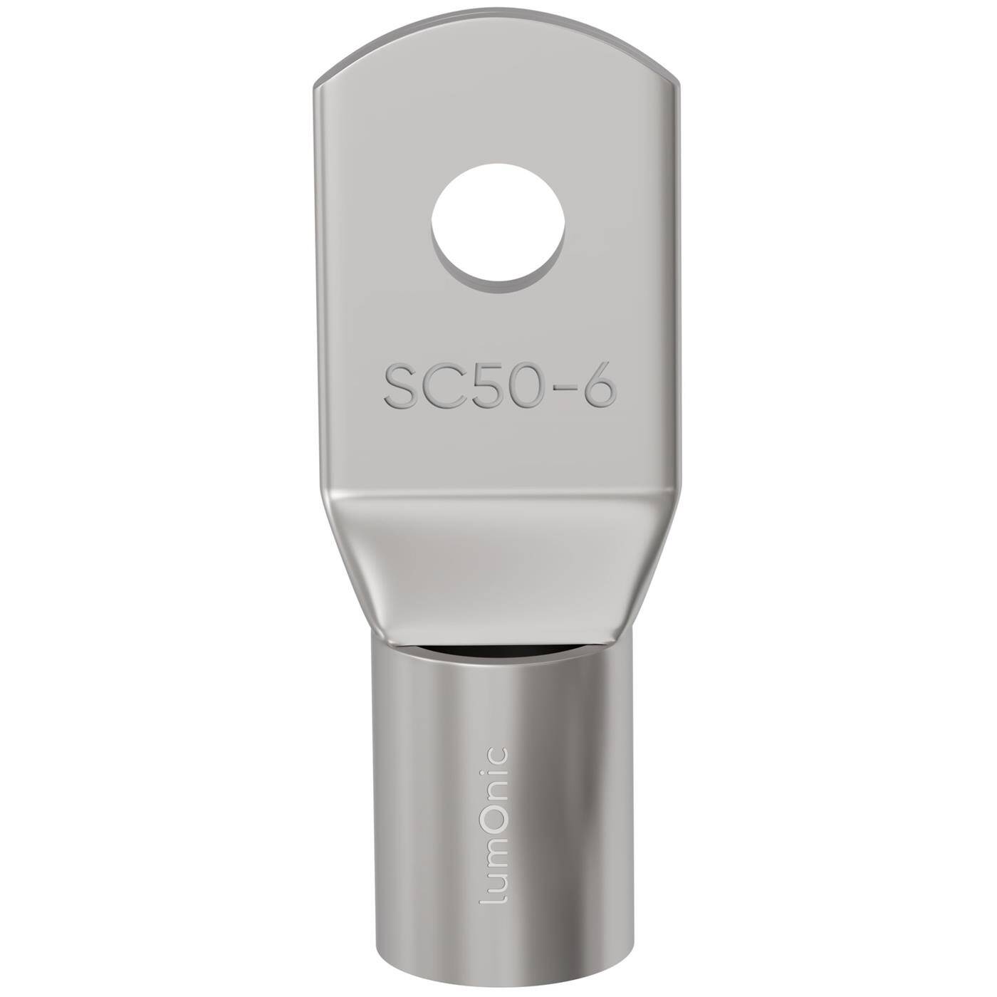 Lumonic 1x Rohrkabelschuh 50mm² blank | M6 | Kupfer verzinnt | Kabelverbindung ohne Löten | SC50-6, Crimp-Kabelschuh, Quetschverbinder | KFZ, Maschinenbau, Wohnmobil, Batterie