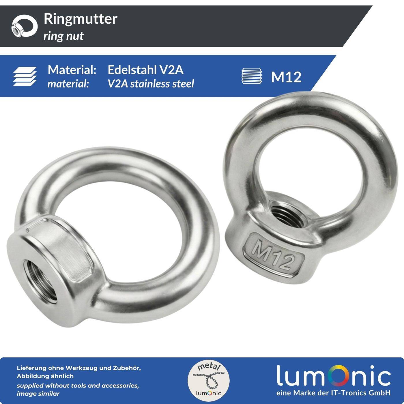 Ring nut V2A stainless steel M12  Eyelet nut for hammock awning pavilion chains