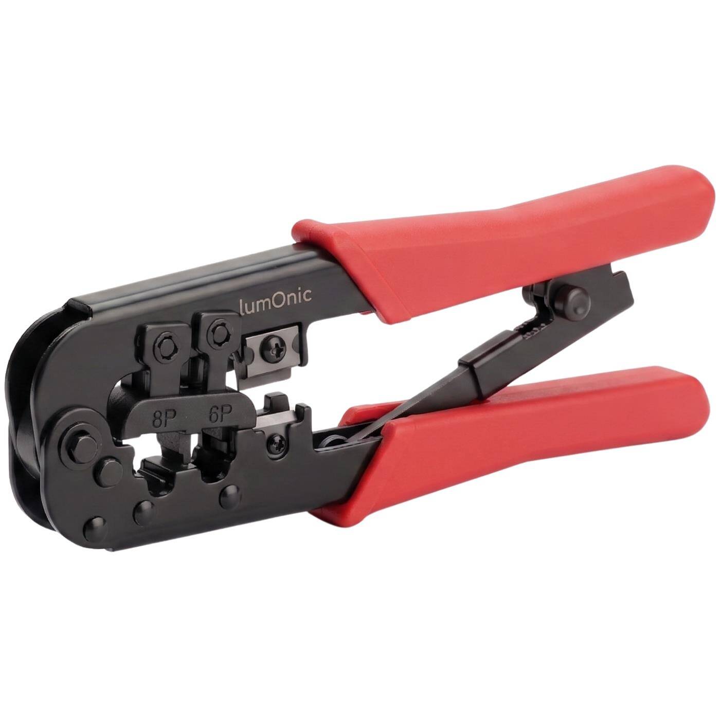 Lumonic Ratchet crimping pliers for RJ45 and RJ12 - ratchet mechanism, metal body, RJ45 and RJ12 dies, for all CAT classes, network crimping pliers for network connectors