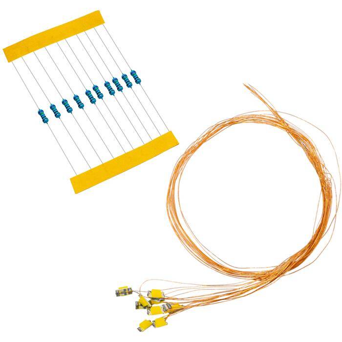 10x Superhelle LEDs SMD 1206 Blau mit Kupferlackdraht 20cm + 12V Vorwiderstand