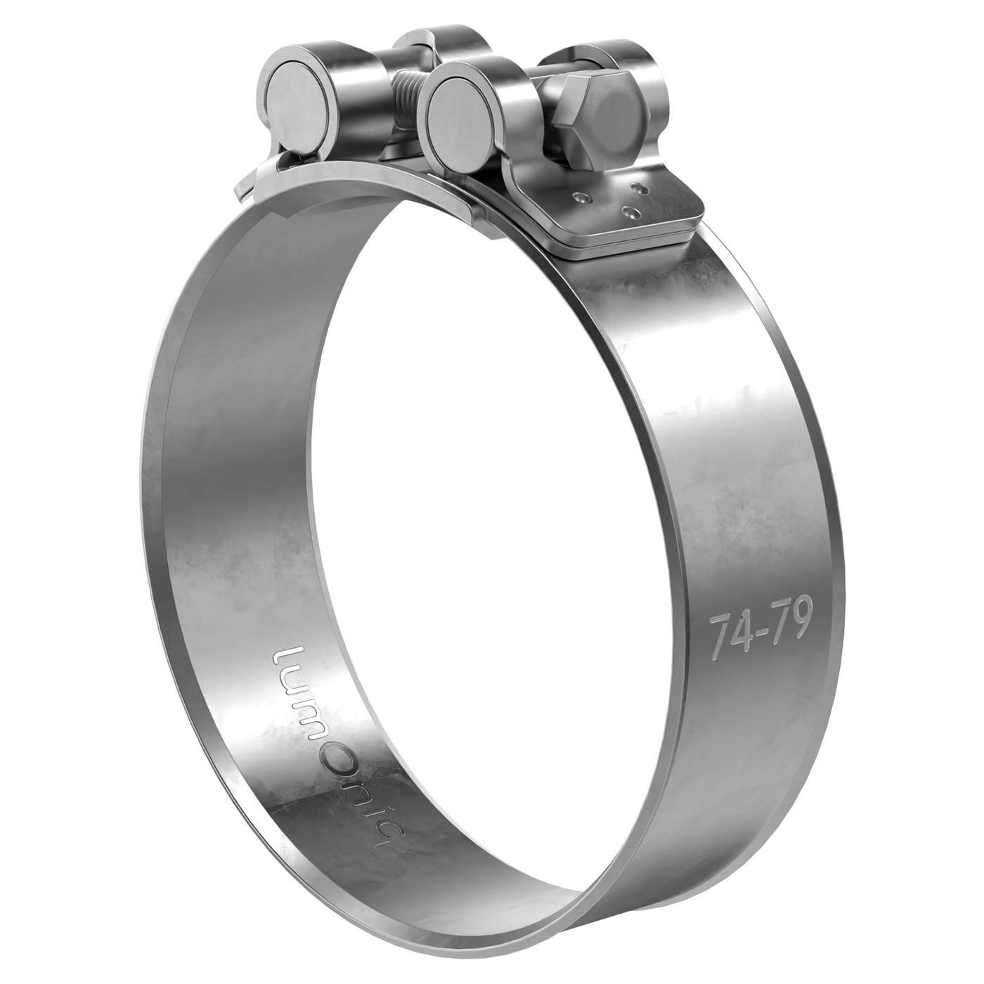 1x Lumonic Hinge pin clamp Stainless steel 74-79mm V2A Exhaust clamp for construction cars trucks