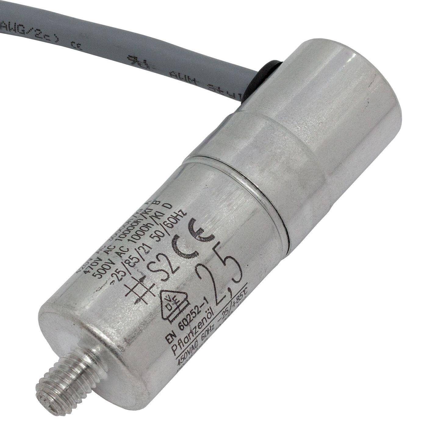 Anlaufkondensator Motorkondensator 2,5µF 450V 25x75mm Kabel 40cm Hydra MKP-500 2,5-C 2,5uF