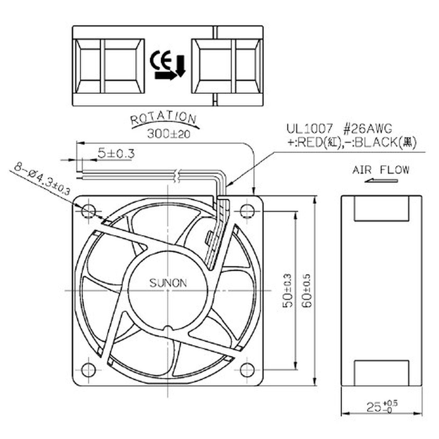 Lüfter 24V DC 1,13W 60x60x25mm 32,7m³/h 3800U/Min 32,7m³/h Sunon EE60252B2-A99