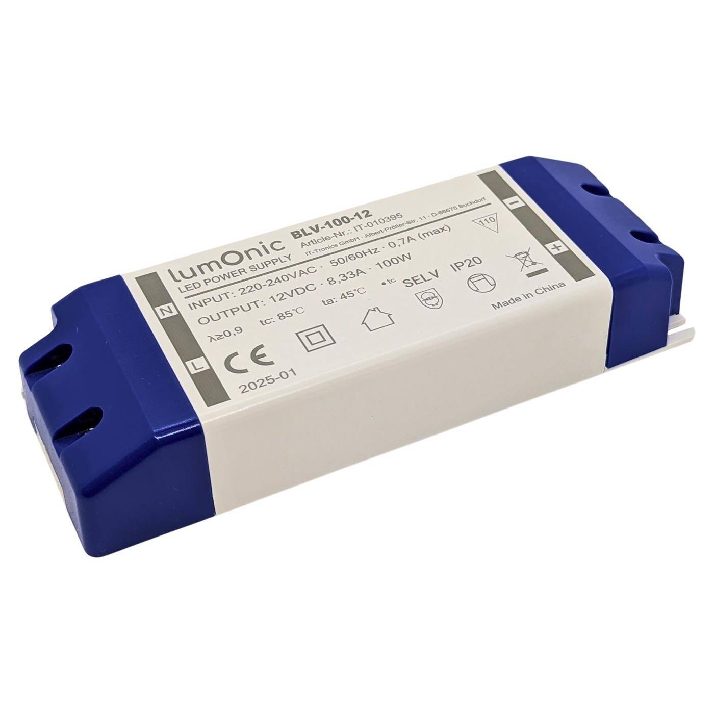 Lumonic I LED transformer BLV-100-12 I 12V 100W I Input 220-230VAC I flicker-free I Overload protection I LED power supply unit I for LED lighting