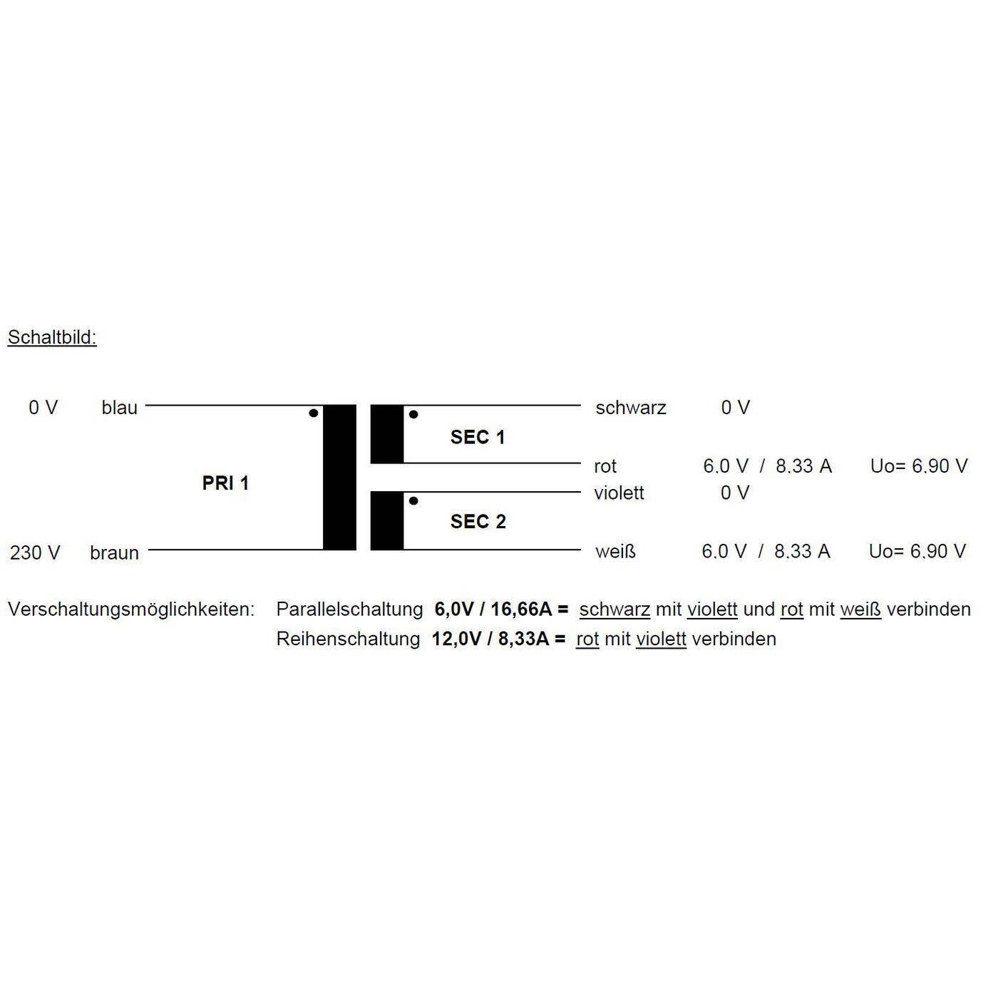 Lumonic Ringkerntrafo Transformator 100VA 2x6V für Audio, Industrie, Halogen und Schienensysteme - 230V Eingangsspannung - 12V Sekundärspannung - Modell RSO-826024