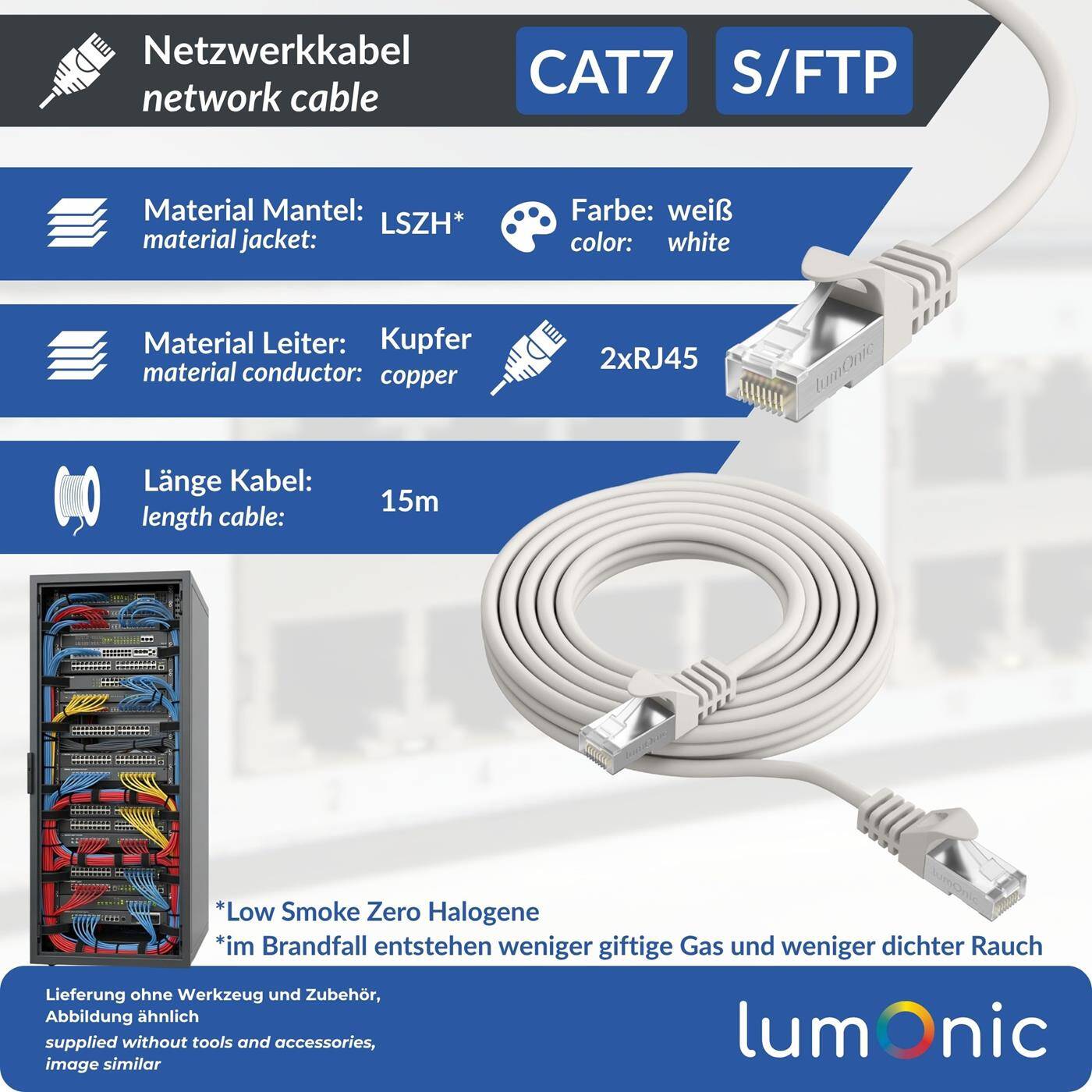 15m RJ-45 Network cable Patch cable CAT7 White S/FTP Ethernet DSL LAN CAT.7 15m RJ-45 Network cable Patch cable CAT7 White S/FTP Ethernet DSL LAN CAT.7