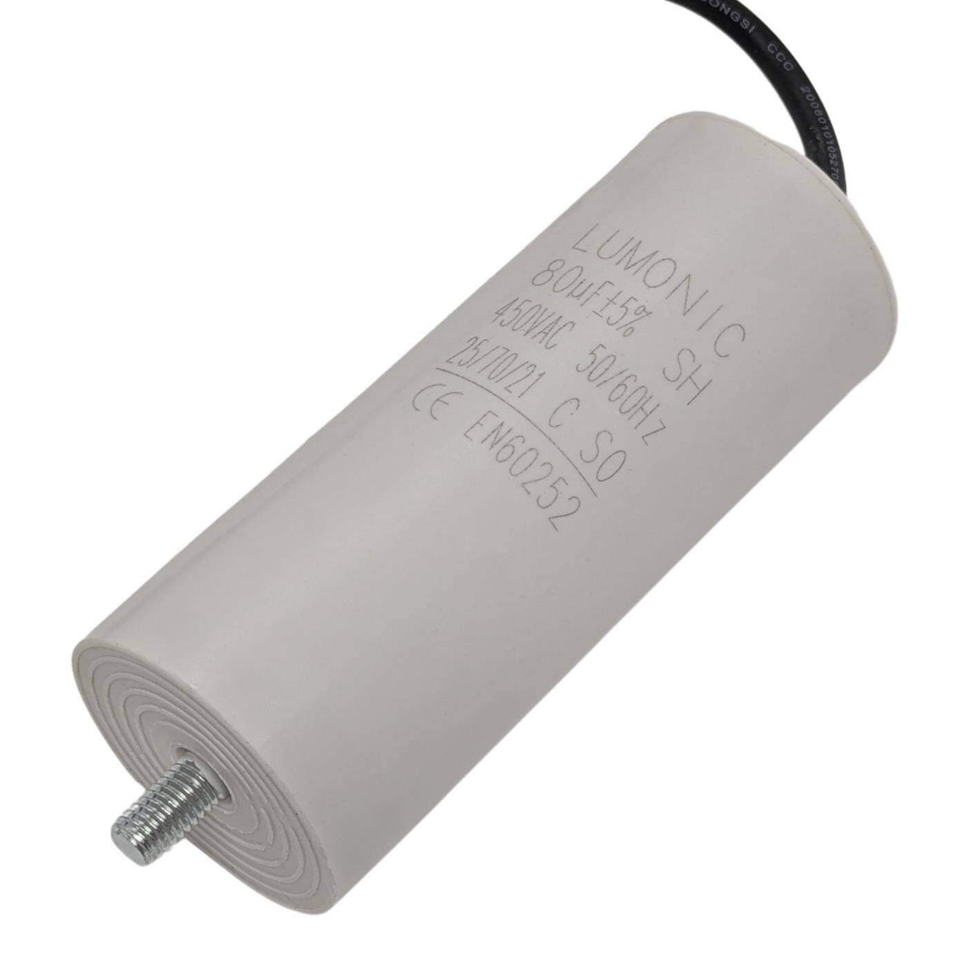 Anlaufkondensator mit Kabel 25cm 80µF 450V 50x120mm 80uF Motorkondensator mit Kunststoffgehäuse