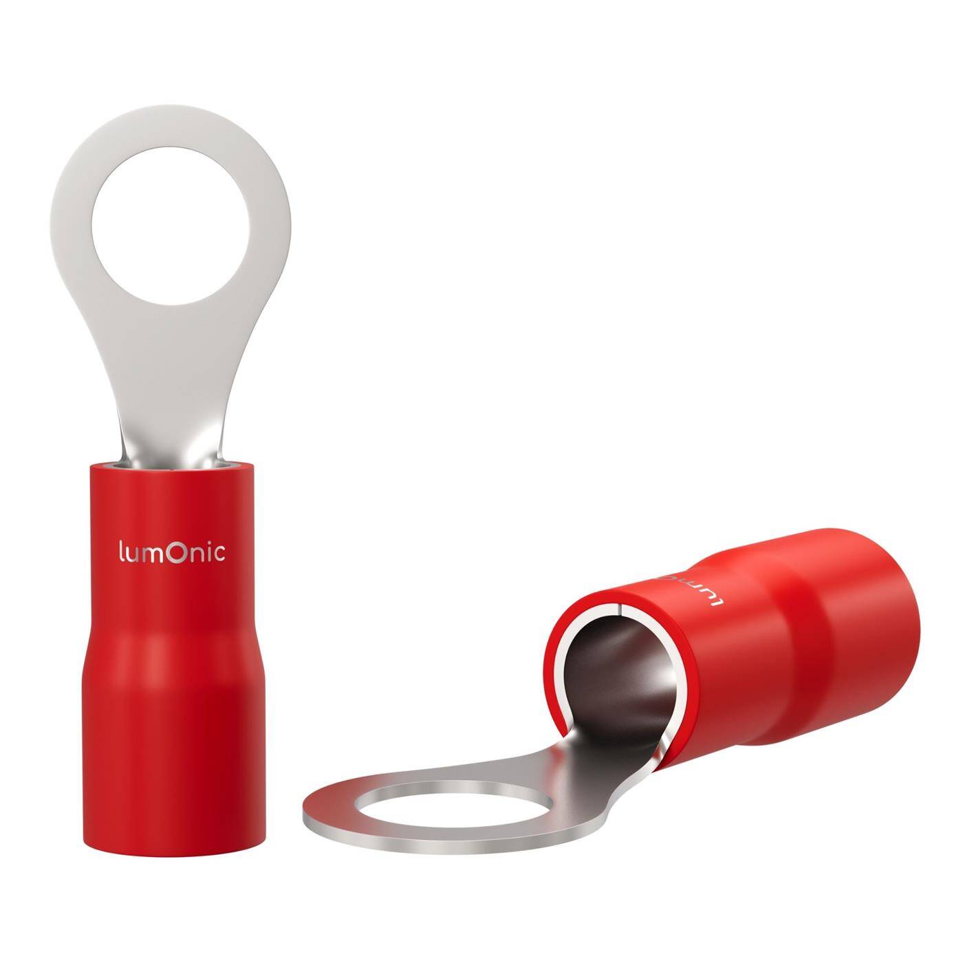 Lumonic 25x Ringkabelschuh 0,5-1,5mm² teilisoliert | M4 | Kupfer verzinnt | sichere Kabelverbindung ohne Löten | Set, Crimp-Kabelschuh, Quetschverbinder, Ringöse | KFZ, Maschinenbau, Wohnmobil, Batterie