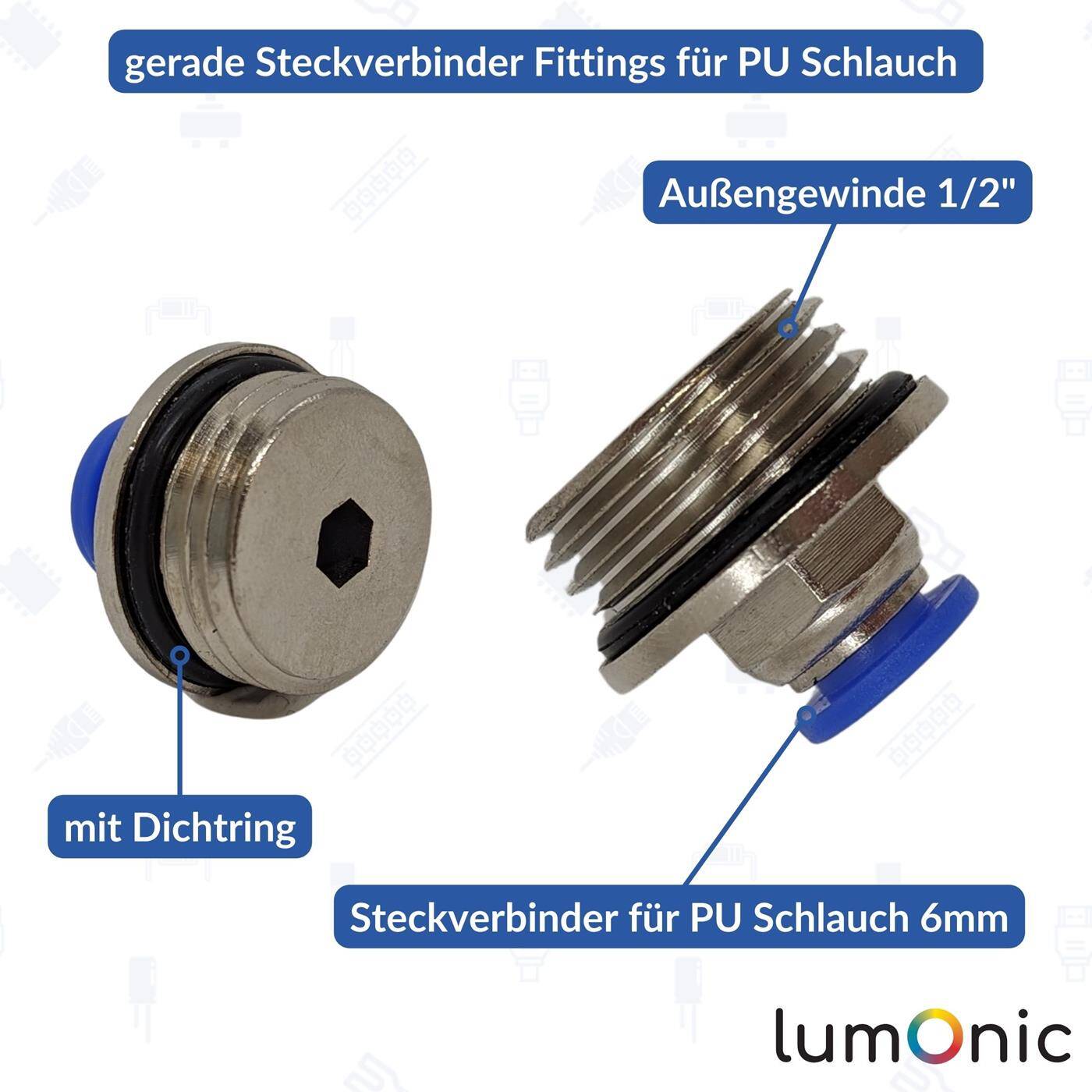 PU Schlauch Steckverbinder Fitting mit Außengewinde 6mm*1/2Zoll gerade Schnellverschluss pneumatischer Steckverbinder Schlauchverbinder Druckluft & Automatisierung