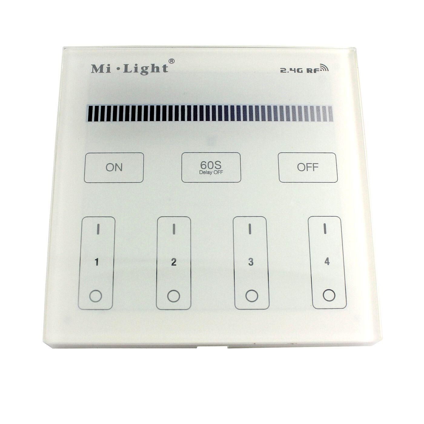 MiLight MiBoxer LED 4-Zone Wall Touch Panel Controller Radio 230V for single-colour LED strips 2-Pin