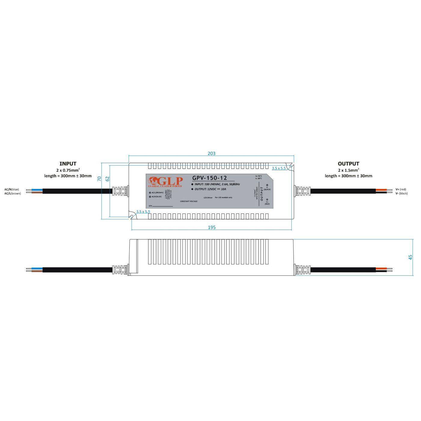 GPV-150-12 120W 12V 10A LED power supply Transformer Driver IP67 GPV-150-12 120W 12V 10A LED power supply Transformer Driver IP67