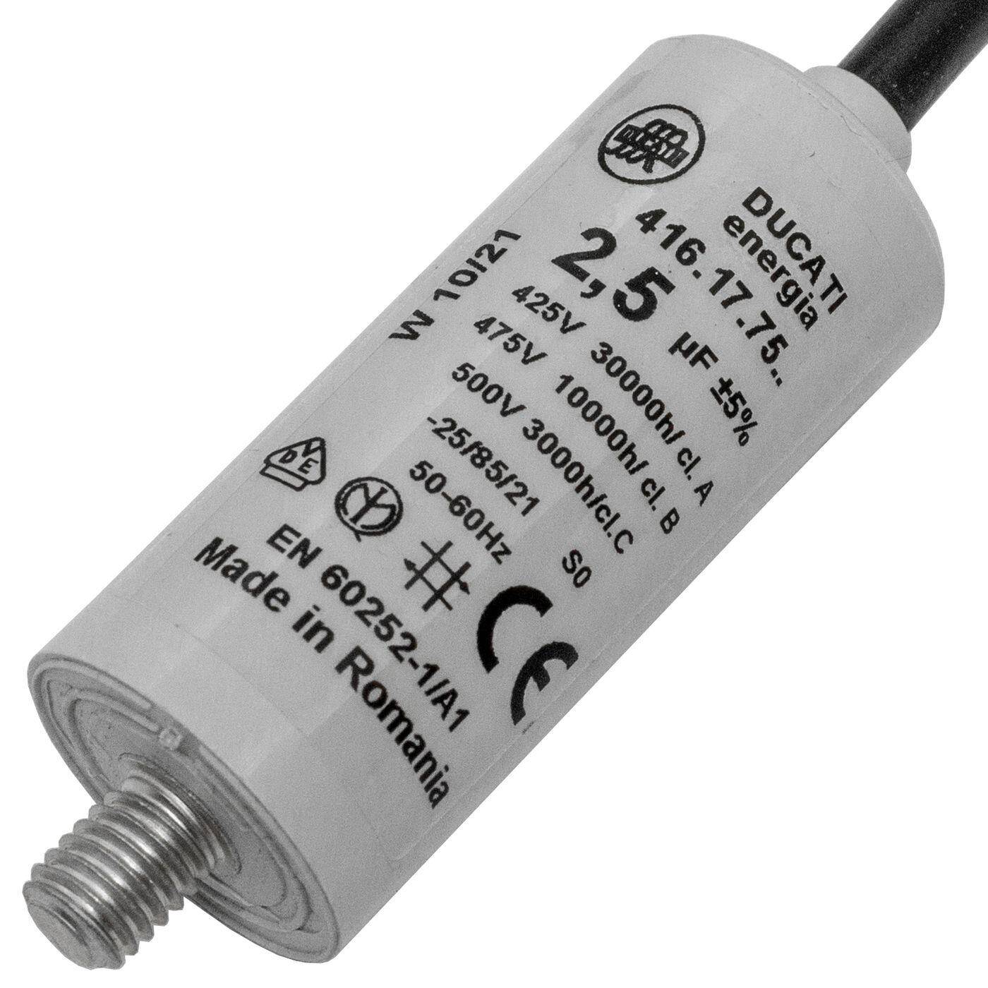 Anlaufkondensator Motorkondensator 2,5µF 475V 25x55mm Kabel 35cm Ducati 416.17.75 B 2,5uF