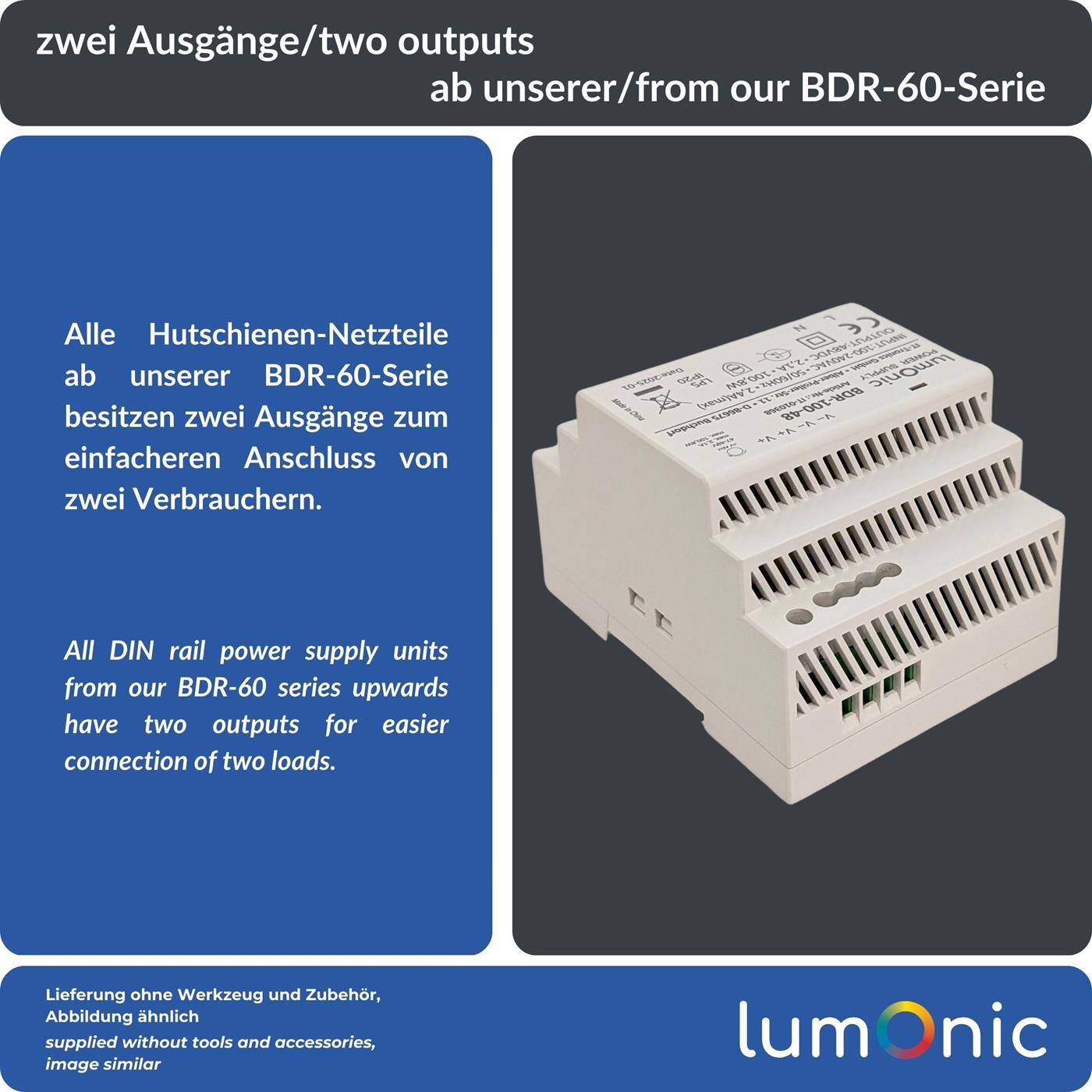 Lumonic I Netzteil Hutschiene BDR-100-48 I 48V / 100,8W I Input 100-240VAC I Überlastschutz & kurzschlussfest I DIN-Rail Schaltnetzteil I Schaltschrank & Verteilerkasten