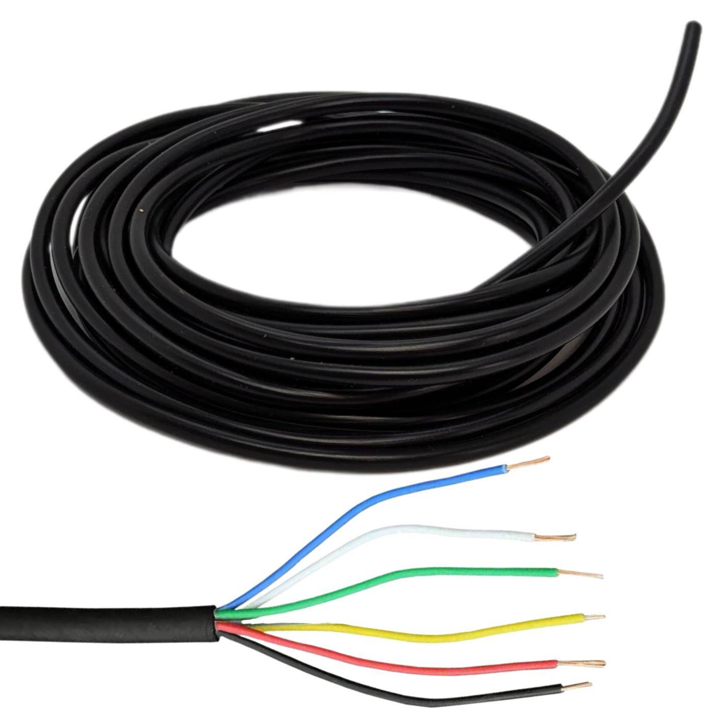 1m RGBW CCT LED Control cable 6x 0,34mm² LiYY Extension 6 wire Power cable Black UV resistant