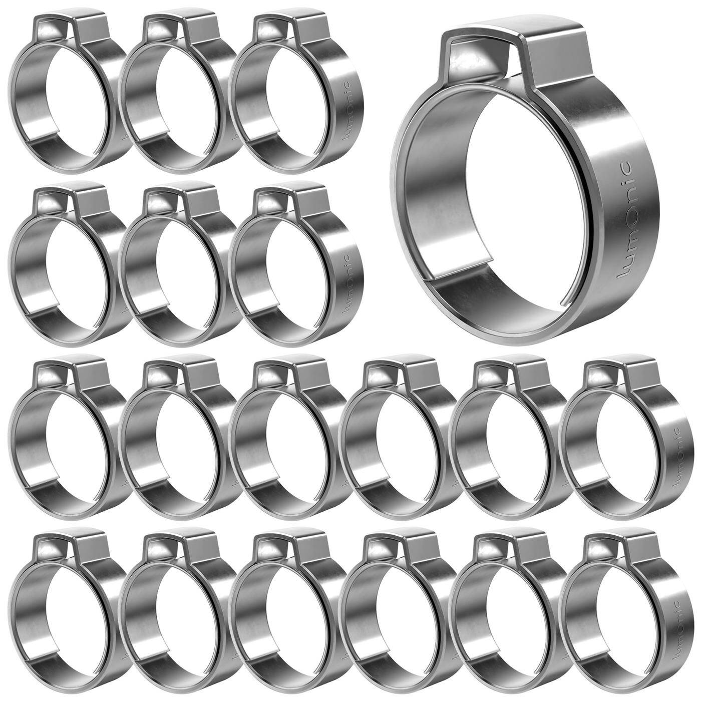 20x 1-Ohr-Schelle 15,3-18,5mm V2A Edelstahl Einohrschelle Schlauchschelle für Druckluft, Rohrsysteme, Garten, KFZ