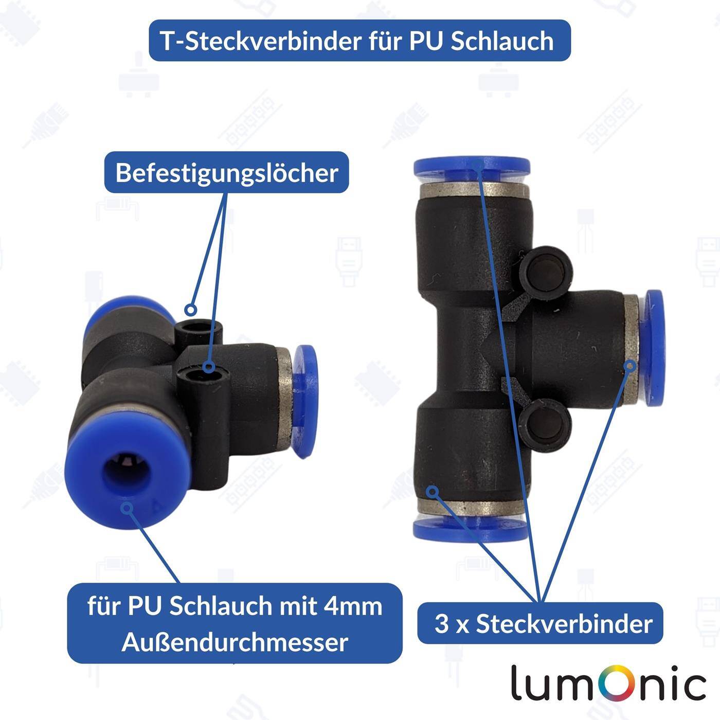 PU hose T-connector 4mm T-piece Push-in Pneumatic plug connector T-distributor Compressed air