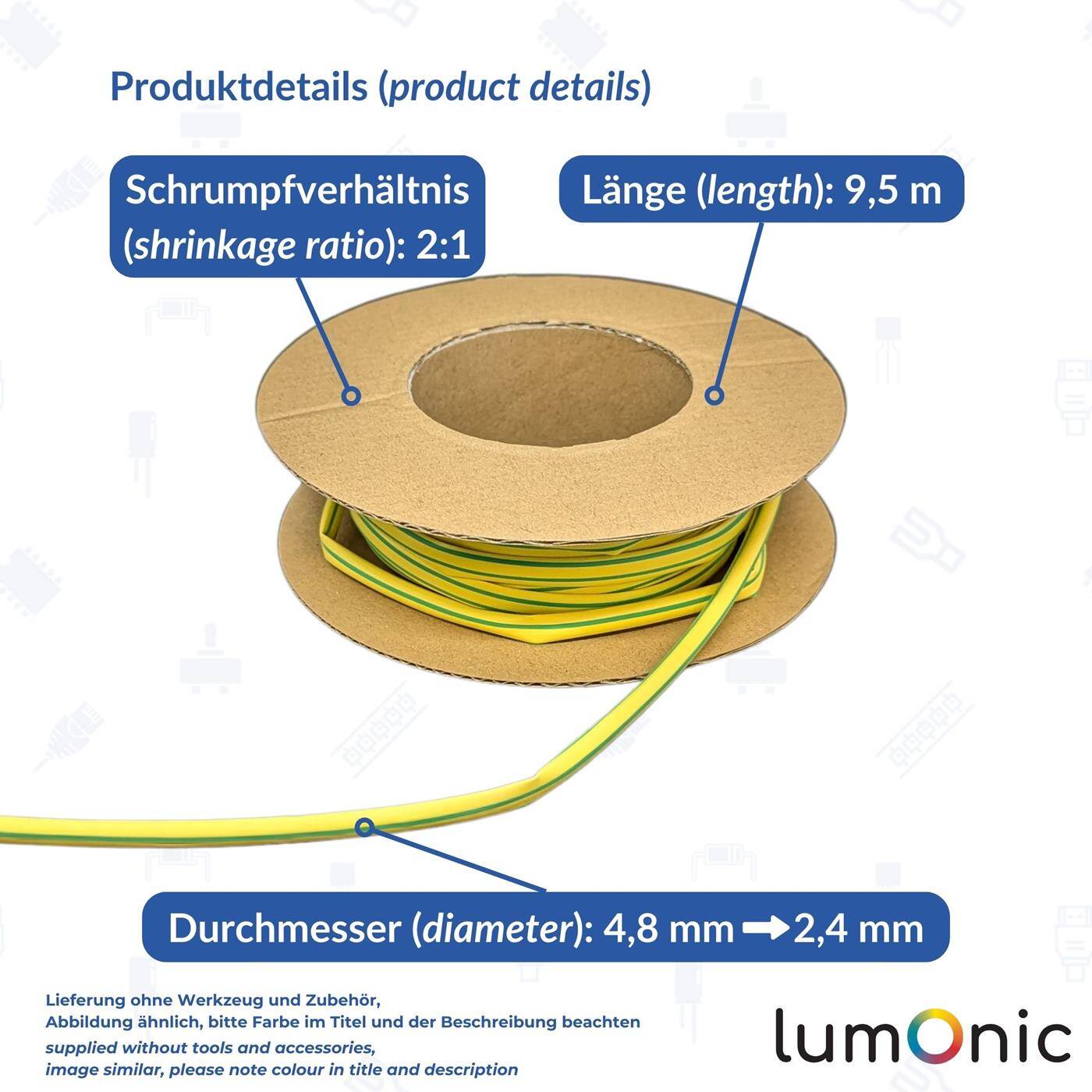 Lumonic 9,5m Schrumpfschlauch Box 2:1 Transparent - Hier von: 4,8mm auf 2,4mm - Dickwandiger Schrumfpschlauch in verschiedenen Größen