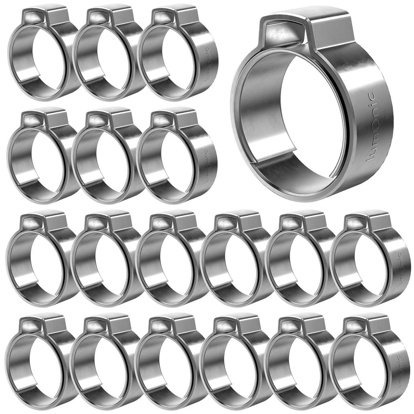 Lumonic I 20x 1-ear clip 13,7-16,2mm I V2A Stainless steel I Single ear clip I Hose clamp I for Compressed air, Pipe systems, Garden, CAR