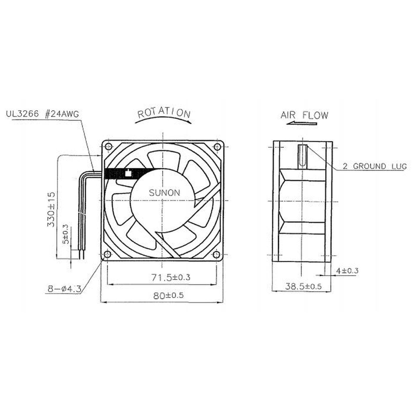 Lüfter 230V AC 18W 80x80x38mm 39m³/h 2300U/Min 39m³/h Sunon SF23080A2083HSL Lüfter 230V AC 18W 80x80x38mm 39m³/h 2300U/Min 39m³/h Sunon SF23080A2083HSL