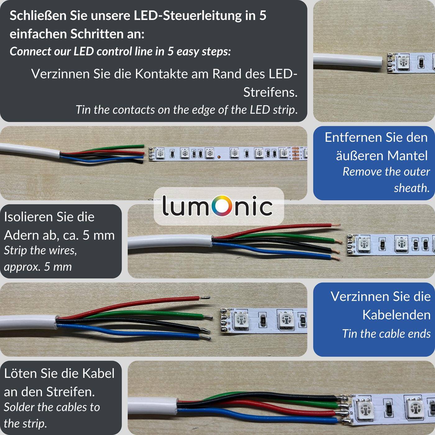 1m RGB LED Steuerleitung 4x 0,34mm² LiYY Verlängerung 4 adrig Stromkabel Schwarz UV beständig