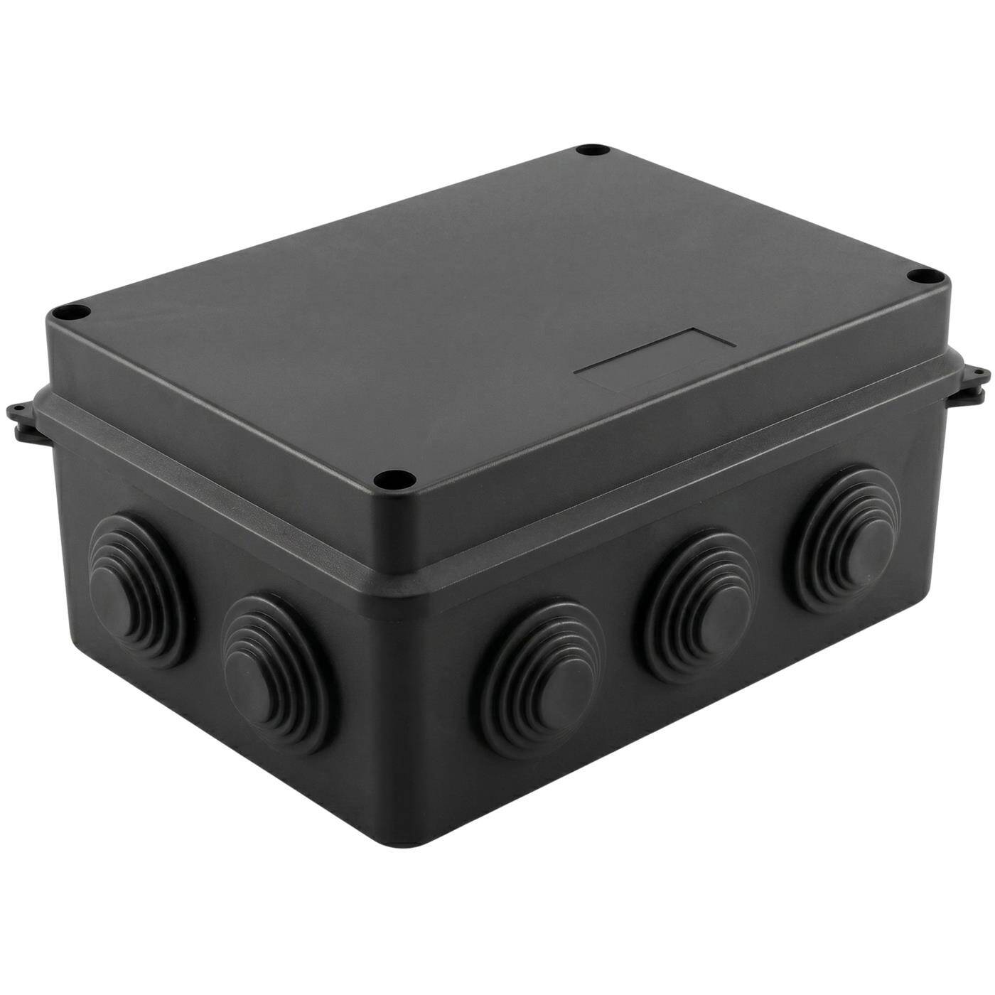 Lumonic Verteilerdose Aufputz IP65 schwarz | 150x110x70mm, 10 Kabeleinführungen | Deckel verschraubt | Hochwertiges PVC | Innenraum, Keller, Garage, Gartenbereich