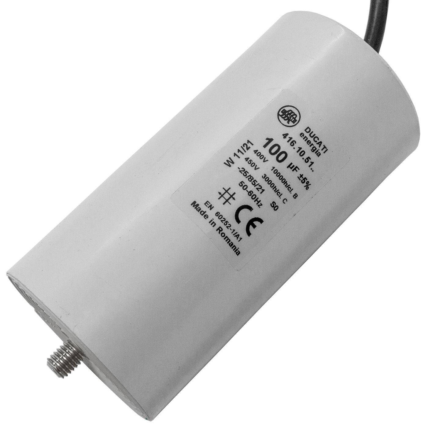 Anlaufkondensator Motorkondensator 100µF 400V 60x119mm Kabel 45cm Ducati 416.10.51 B 100uF