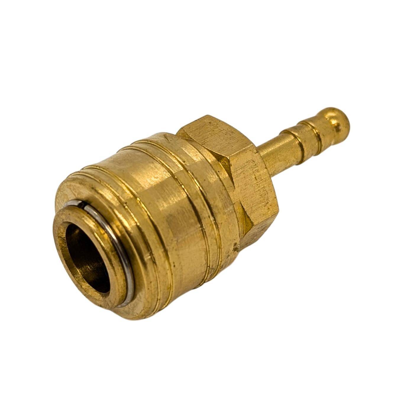 Coupling socket with hose nozzle for 6mm hose made of brass Compressed air coupling socket Quick coupling for workshops, businesses and DIY enthusiasts