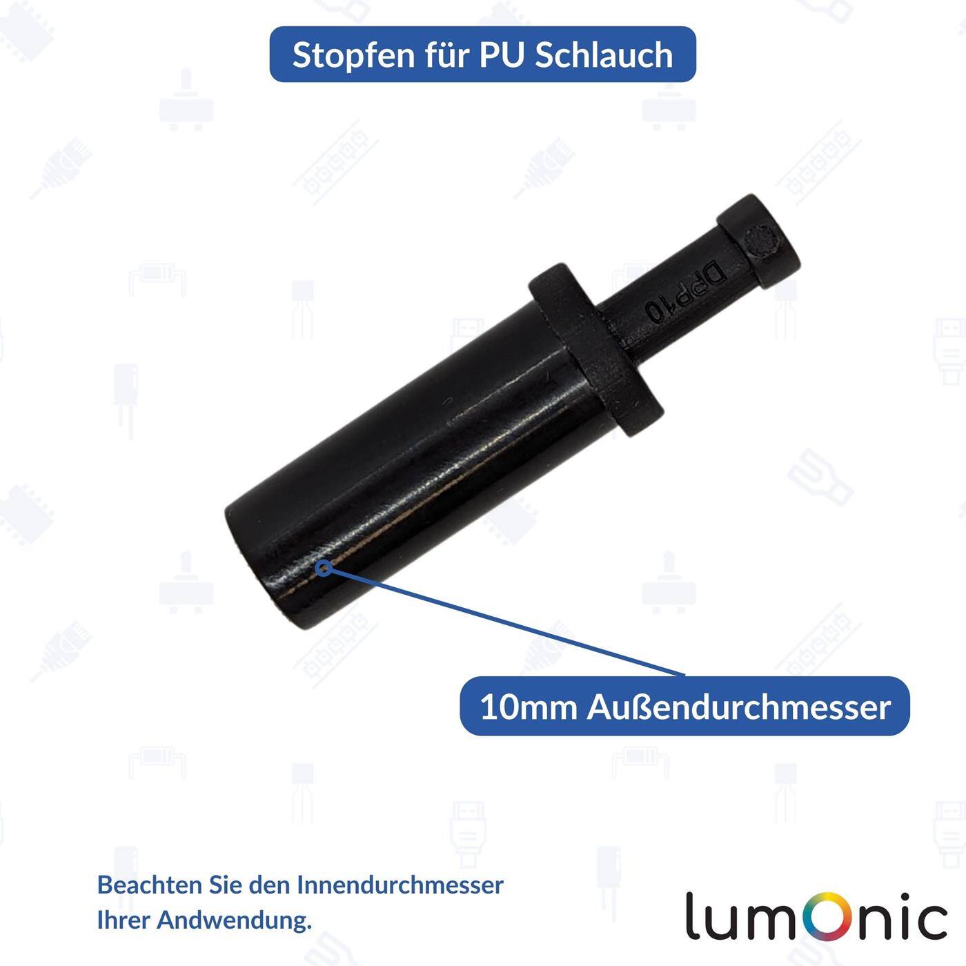 PU Schlauch Stopfen 10mm gerade Blindstopfen pneumatischer Verschlussstopfen Schlauchstopfen Druckluft & Automatisierung