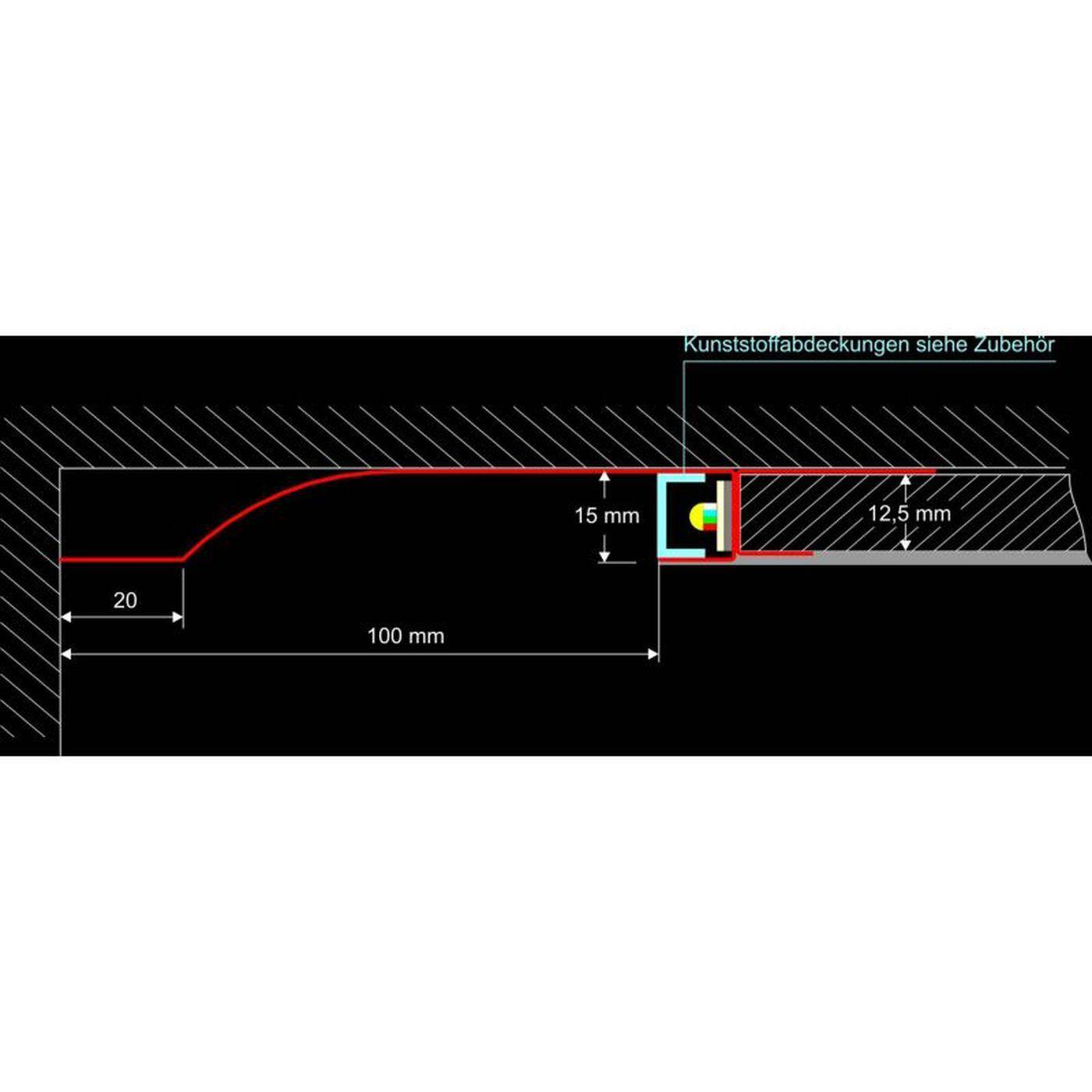 2m LED Drywall profile R10-R with reflector viewing leg for Plasterboard Steel Zinc sheet